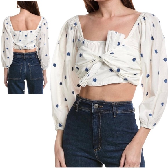 FARM Rio Tops - FARM Rio ~ Women’s Blue Flowers Crop Top ~ Size Small